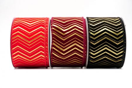 Metallic Chevron Pattern Velvet Wired Ribbon - Metallic Chevron Pattern Velvet Wired Ribbon